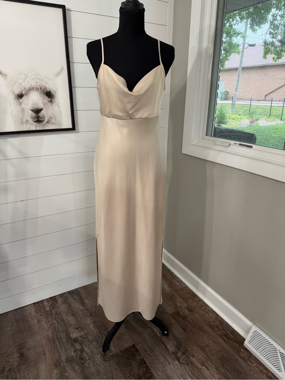 BHLDN Cali Satin Charmeuse Midi Dress Size 10 Oyster Slip Dress - Picture 3 of 8
